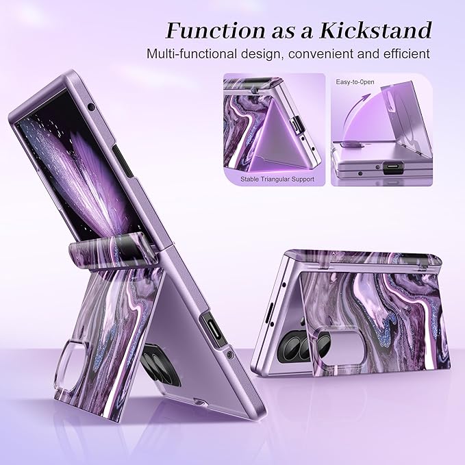 GVIEWIN for Samsung Galaxy Z Fold 7 Case Built-in HD Screen Protector [Compatible with Magsafe][Hidden Kickstand] Magnetic Full-Body Hinge Protection Slim Phone Case for Z Fold 7, Quicksand/Purple