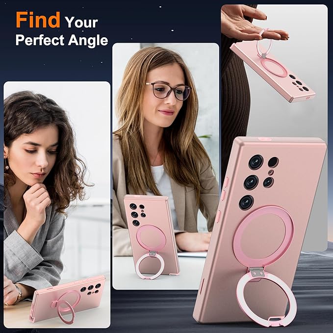 Designed for Samsung Galaxy S24 Ultra Case with Magnetic Ring Stand [Compatible with Mag-Safe][Military Grade Drop Protection][Build in Kickstand] S24 Ultra Phone Case 6.8",Rose Gold
