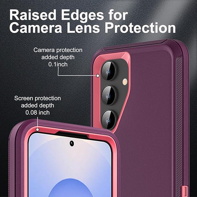 for Samsung Galaxy S25 Case, ONLY, [NOT FIT Galaxy S25 Edge/S25 Plus/S25 Ultra], Military Grade Case with 2Pcs Tempered Glass Screen Protector & 1Pcs Camera Lens Protector (Purple/Pink)