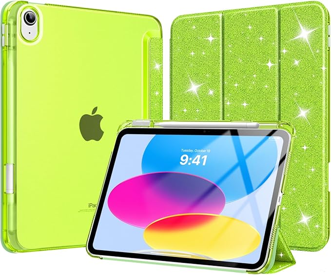 MoKo for iPad (A16) 11th Generation Case 11 Inch 2025, iPad 10th Gen Case 10.9 Inch 2022 with Pencil Holder, Slim Light Trifold Protective Cover with Hard PC Translucent Back Shell, Glitter Grape