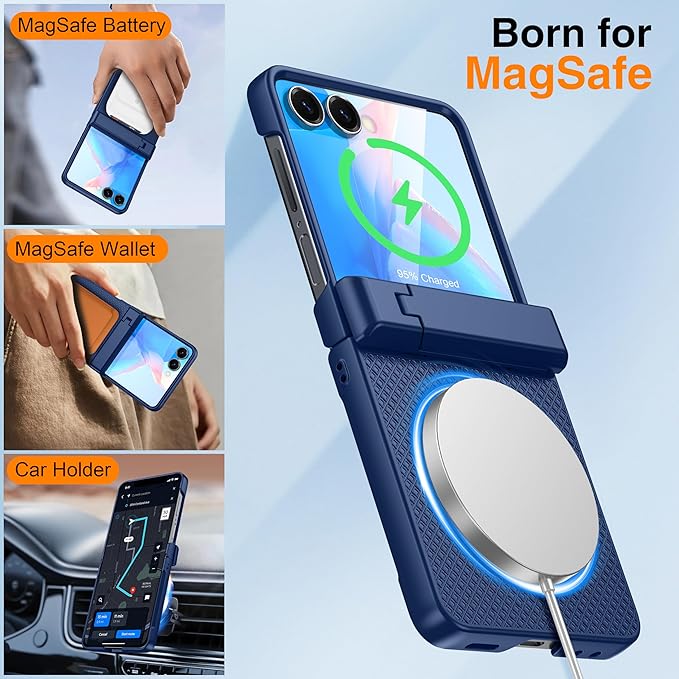 Oterkin Magnetic for Samsung Galaxy Z Flip 7 Case with [Built-in Screen Protector & Hinge Protection][Foldable Invisiable Stand] Military Grade Shockproof Full Body Protection Case for Galaxy Z Flip 7