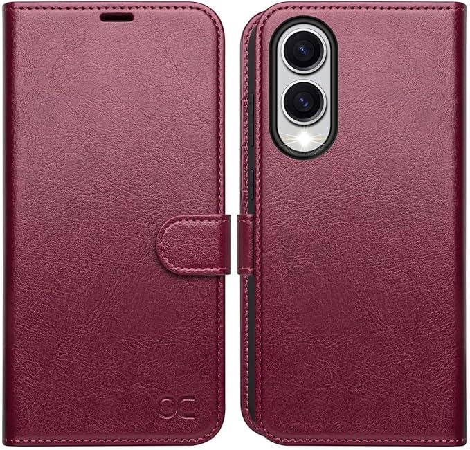 OCASE Compatible with Galaxy S25 Edge Wallet Case, PU Leather Flip Folio Case with Card Holders RFID Blocking Kickstand [Shockproof TPU Inner Shell] Protective Phone Cover 2025, Burgundy