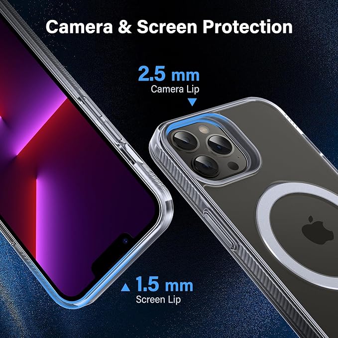 Magnetic Case for iPhone 13 Pro - [Built-in Invisible Stand] [Compatible with MagSafe] [Military Grade Drop Protection] Anti-Yellowing Hard Back Silicone Edge Cover, 6.1", Clear