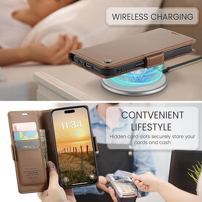 for iPhone 16 Pro Max Case, Premium PU Leather Wallet Case Flip Cover with [RFID Blocking][Card Holder][Stand Function] Shockproof Protective for iPhone 16 Pro Max 6.9", Brown