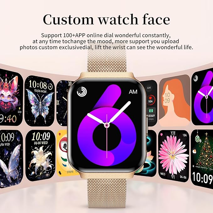 Welfit Women's Smart Watch, 1.75-inch Blood Pressure, Call/Message, Female Cycle Tracking, Heart Rate and Sleep Monitor, IP68 Waterproof for Android and iOS (Gold 2 Straps)