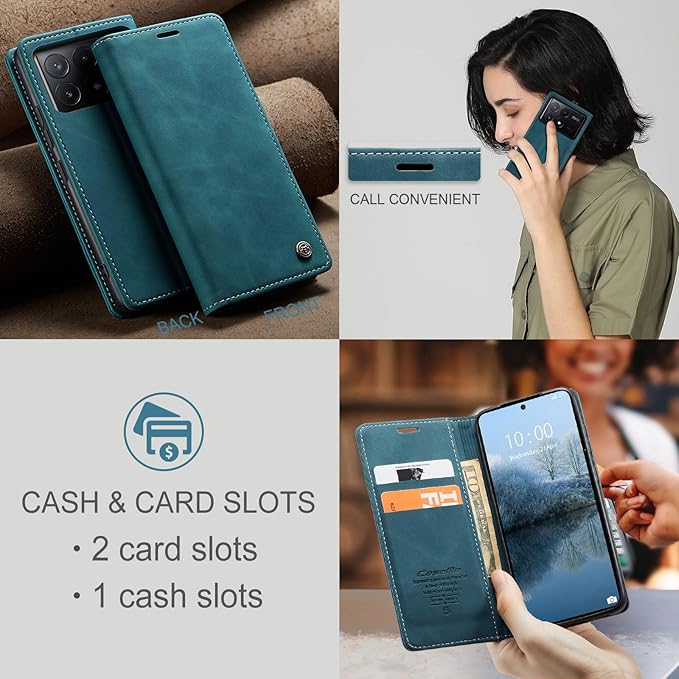 for Xiaomi Poco X6 Pro 5G Case, Flip Wallet Leather Case with Card Holder Magnetic Closure Shockproof Kickstand Protective Phone Cases Cover for Xiaomi Poco X6 Pro 5G,Blue-Green