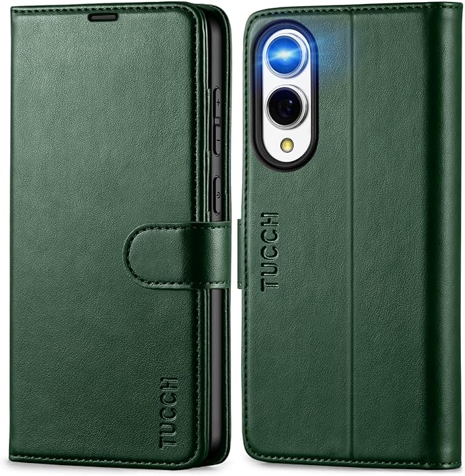 TUCCH Wallet Case for Galaxy S25 Edge, Magnetic PU Leather Stand [RFID Blocking] [4 Card Slots] Protective Folio Cover with TPU Shockproof Interior Case Compatible with Galaxy S25 Edge 6.7", Evergreen