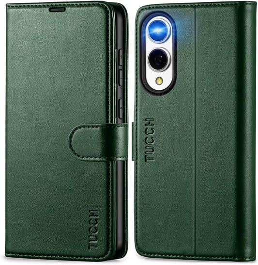 TUCCH Wallet Case for Galaxy S25 Edge, Magnetic PU Leather Stand [RFID Blocking] [4 Card Slots] Protective Folio Cover with TPU Shockproof Interior Case Compatible with Galaxy S25 Edge 6.7", Evergreen