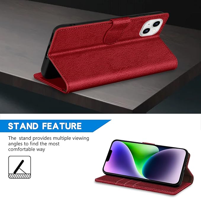 ZZXX for iPhone 14 Plus Wallet Case with [RFID Blocking] Card Slot Kickstand Magnetic Closure Leather Flip Fold Protective Phone Case for iPhone 14 Plus Case Wallet(Red-6.7 inch)