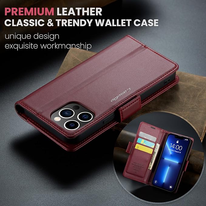 for iPhone 13 Pro Max Case, Premium PU Leather Wallet Case Flip Cover with [RFID Blocking][Card Holder][Stand Function] Shockproof Protective for iPhone 13 Pro Max, Red