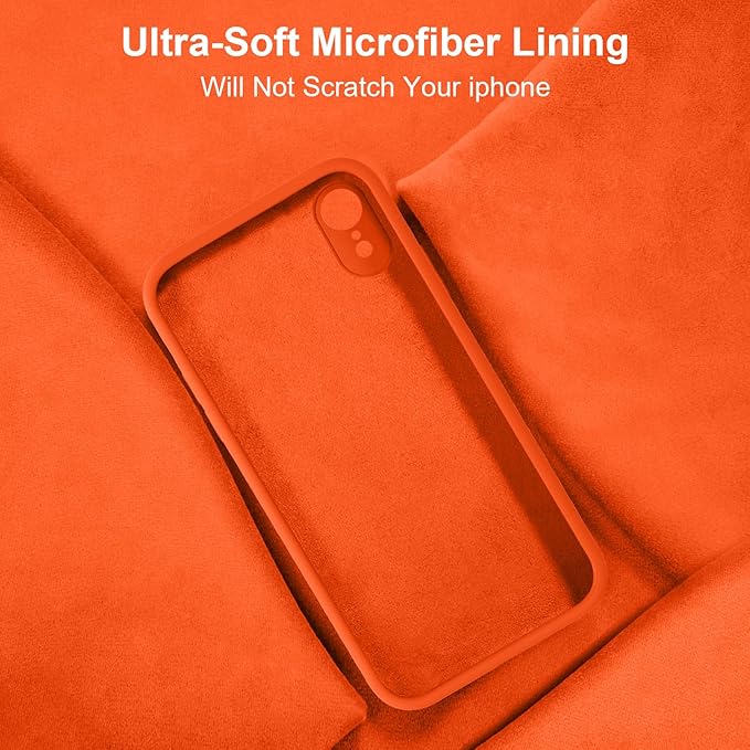 Vooii Compatible with iPhone XR Case, Upgraded Liquid Silicone with [Flat Edges] [Camera Protection] [Soft Anti-Scratch Microfiber Lining] Phone Case for iPhone 10 XR 6.1 inch - Neon Orange