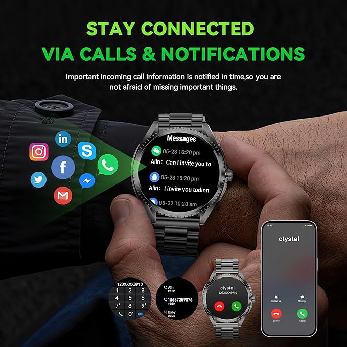 Military Smart Watch for Men (2025/Voice Assistant) 1.75-inch HD AMOLED Tactical Smartwatch for Android iOS 100+ Sport Mode Fitness Tracker with Heart Rate SpO2 Sleep Monitor IP67 Waterproof 2 Straps