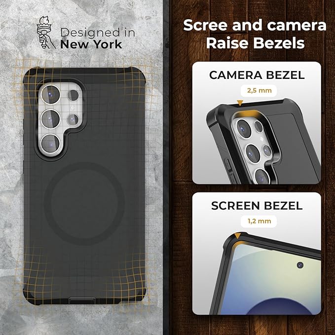 MOTIVE Designed for Samsung Galaxy s25 Ultra Case with Belt Clip, Magnetic Case Magsafe Compatible, Heavy Duty and Quad Layer Military Grade Protection for s25 Ultra Holster, 6.9" | Black