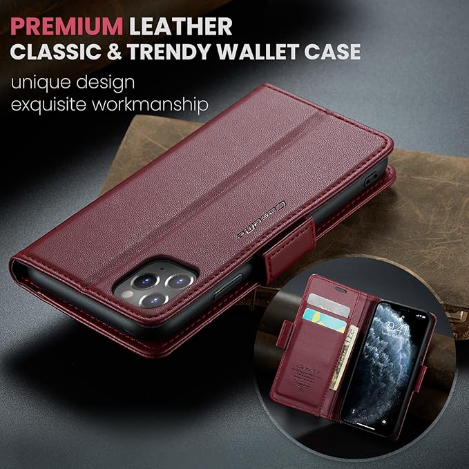 for iPhone 11 Pro Case, Premium PU Leather Wallet Case Flip Cover with [RFID Blocking][Card Holder][Stand Function] Shockproof Protective for iPhone 11 Pro 5.8", Red