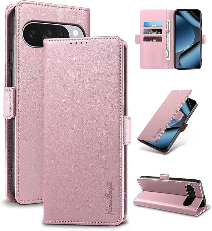 Wallet Flip Case for Google Pixel 10/10 Pro 5G - [RFID Blocking] Luxury PU Leather Card Holder Magnetic Phone Cover with Kickstand,Shockproof Protective Case,Pink