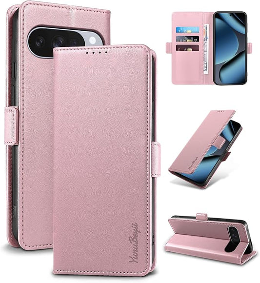 Wallet Flip Case for Google Pixel 10/10 Pro 5G - [RFID Blocking] Luxury PU Leather Card Holder Magnetic Phone Cover with Kickstand,Shockproof Protective Case,Pink