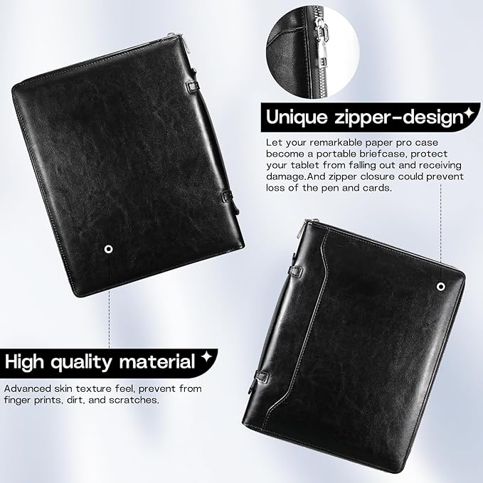 E NET-CASE 9.6-11 Inch Universal Tablet Case with Tri-Angle Adjustable Stand (Vertical/Horizontal), Detachable Shoulder Strap & Document Card Pocket, Premium PU Leather(Black)