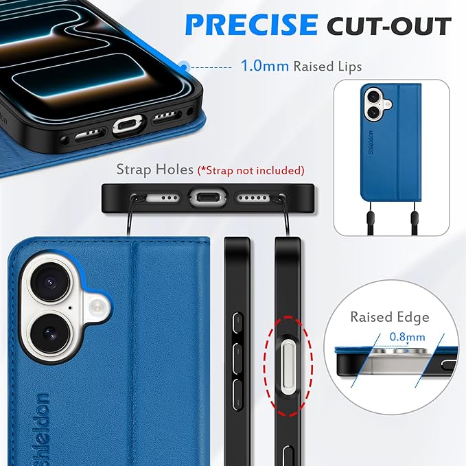 SHIELDON Genuine Leather Case for iPhone 17 6.3 Inch 2025 | Folio Wallet Design, Kickstand, RFID Blocking, 3 Credit Card Slots, Magnetic, Shockproof Phone Cover for Women Men - Sapphire Blue