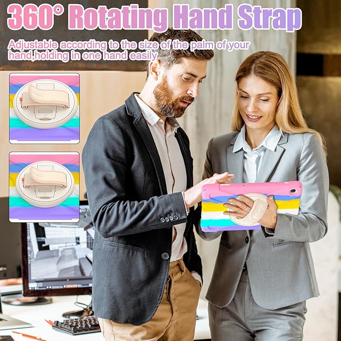 BRAECNstock Kids Case for Samsung Galaxy Tab A9+ Plus 11 inch (SM-X210/X216/X218) Shockproof Protective Case with Screen Protector Pen Holder [360° Rotating Hand Strap+Stand], Colorful Pink