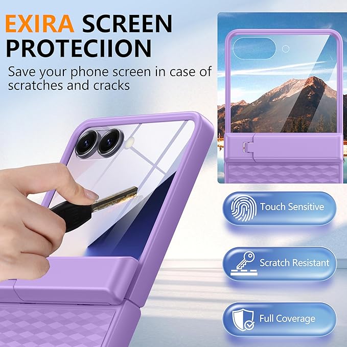 Magnetic for Samsung Galaxy Z Flip 7 Case [Hinge Protection＆Kickstand][Compatible with MagSafe][Built-in Screen Protector] Full-Body Military Protection Phone Case for Samsung Z Flip 7 Purple