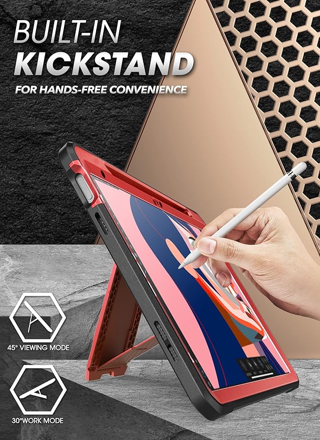 SUPCASE for iPad 11th Gen A16 Chip 11 Inch 2025 Case with Screen Protector (Unicorn Beetle Pro), [Built-in Stand & Pencil Holder] Heavy Duty Protective Cover for iPad 10th Gen 10.9 Inch 2022, Ruddy