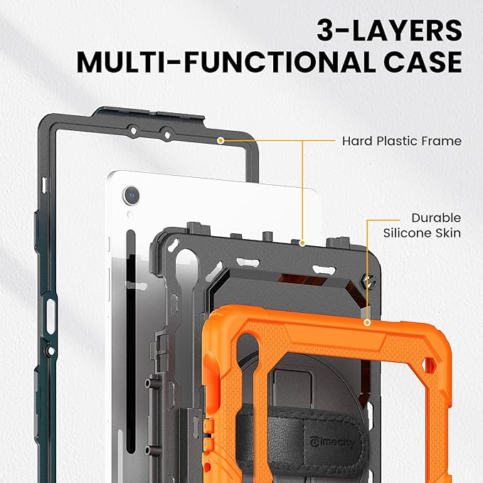 Timecity Case for Samsung Galaxy Tab S10 FE/ S9 FE 5G 10.9 Inch/ S9 11 Inch - Heavy Duty Protective Cover with Screen Protector, Rotating Stand, Shoulder Strap & S Pen Holder | Kids-Friendly, Orange