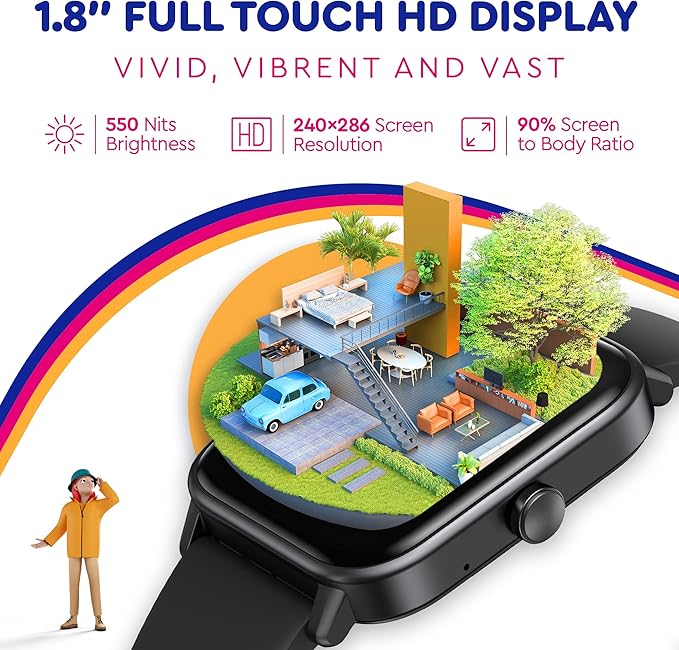 OCTANDRA Ignite VeryFit 1.8" Alexa Built-in Bluetooth Answer Call Smart Watch HR Heart Rate Blood Oxygen Saturation Sleep Monitor Step Counter Fitness Tracker Watches for Men Women (IDW01 BT) (Black)