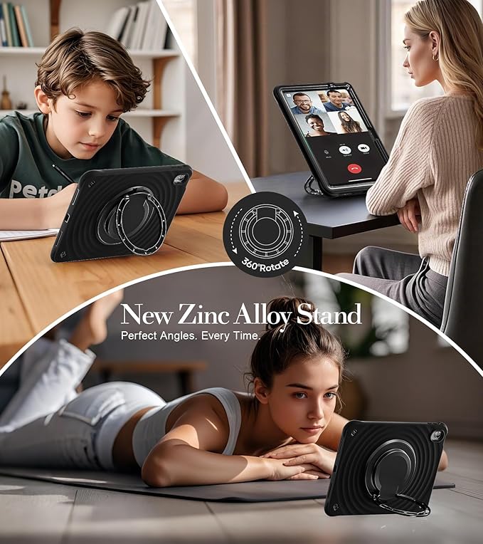 BRAECN Ripple Case for iPad (A16)11th/10th Generation 11/10.9 inch 2025/2022 Zinc Alloy Handle Ring Stand Protective Heavy Duty Screen Protector 360°Rotating 180°Folding Shoulder Strap Full-Body Cover