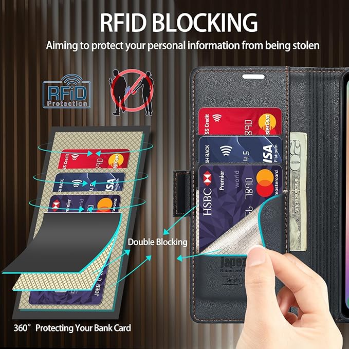 japezop iPhone 15 Plus 5G Wallet Case with [RFID Blocking],Card Holder Kickstand Magnetic,Leather Flip Case Wallet for iPhone 15 Plus 5G 6.7 Inch (Fashion Black)