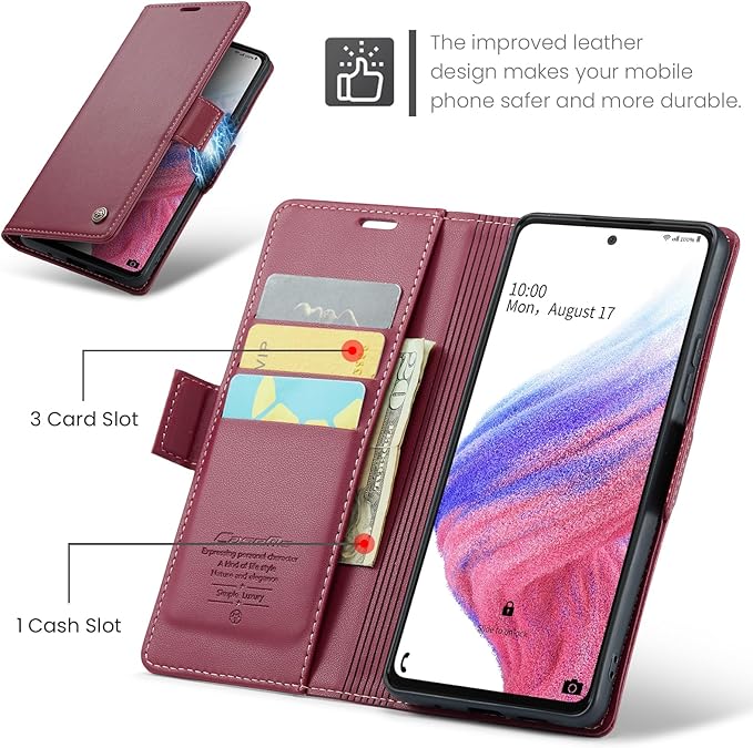 for Samsung Galaxy A53 5G Case, Premium PU Leather Wallet Case Flip Cover with [RFID Blocking][Card Holder][Stand Function] Shockproof Protective for Samsung Galaxy A53, Red