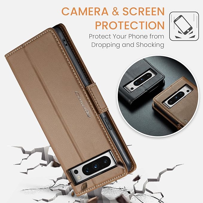 for Google Pixel 8 Pro Case, Premium PU Leather Wallet Case Flip Cover with [RFID Blocking][Card Holder][Stand Function] Shockproof Protective for Google 8 Pro, Brown