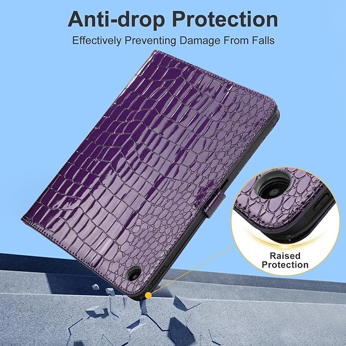 Elegant Case for Samsung Galaxy Tab A9 Plus 11 Inch 2023（Model: SM-X210/X216/X218）, Premium Leather Crocodile Cover | Stand | Card Pockets| Wrist Strap| S Pen Holder (Dark Purple)