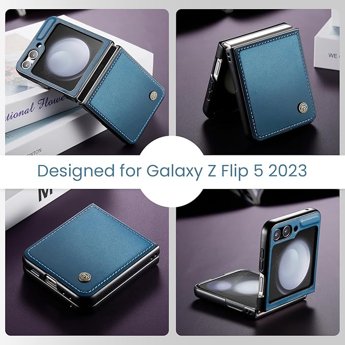 for Samsung Galaxy Z Flip 5 Case, Premium PU Leather Case Anti Scratch Slim Phone Shockproof Protective Phone Cover for Samsung Galaxy Z Flip5, Blue