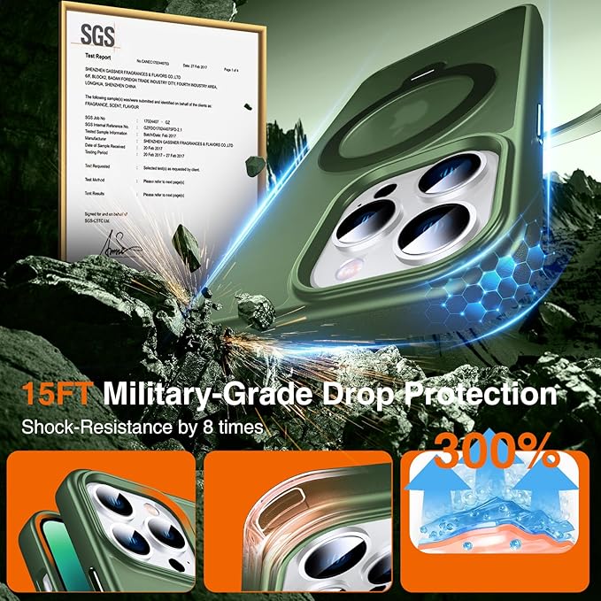 360° O-Ring MagStander for iPhone 14 Pro Case with Magnetic Kickstand Ring Holder [Compatible with MagSafe][360°Rotate Stand Ring][Military Shockproof] iPhone 14 Pro Phone Cover Matte Green