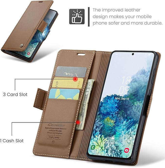 Case for Samsung Galaxy S20 Plus Wallet Case, RFID Blocking PU Leather Flip Folio Cover Card Holder Kickstand Shockproof Phone Case Compatible with Samsung Galaxy S20 Plus, Brown