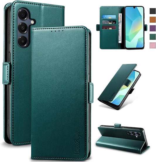Wallet Flip Case for Samsung Galaxy A16 5G - [RFID Blocking] Luxury PU Leather Card Holder Magnetic Phone Cover with Kickstand,Shockproof Protective Case,Green
