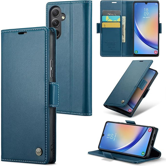 for Samsung Galaxy A34 5G Case, Premium PU Leather Wallet Case Flip Cover with [RFID Blocking][Card Holder][Stand Function] Shockproof Protective for Samsung Galaxy A34 5G, Blue