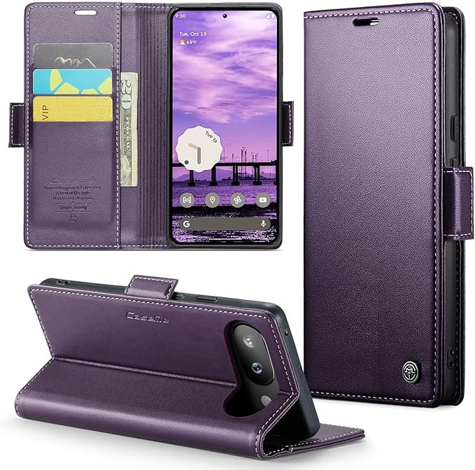 for Pixel 9A Case, Premium PU Leather Wallet Case Flip Cover with [RFID Blocking][Card Holder][Stand Function] Shockproof Protective for Pixel 9A, Purple