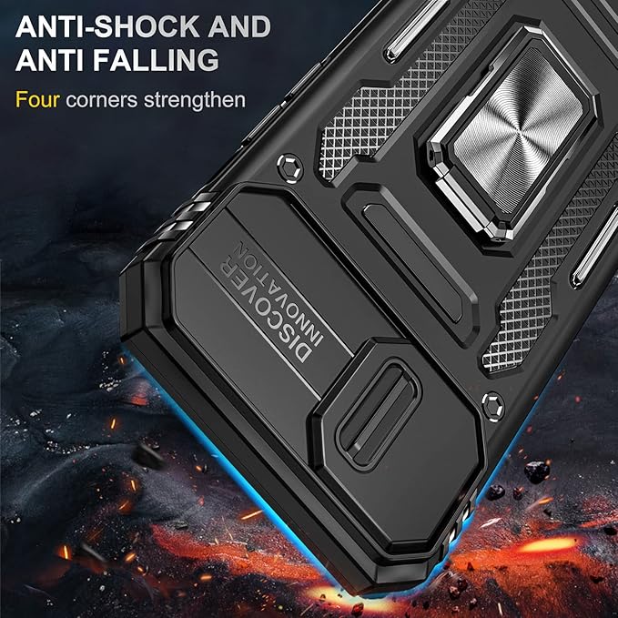 Phone Case for iPhone 14 Plus Case with Camera Cover, with Ring Holder Kickstand, with Magnetic Car Mount Function, for iPhone 14 Plus (Black)