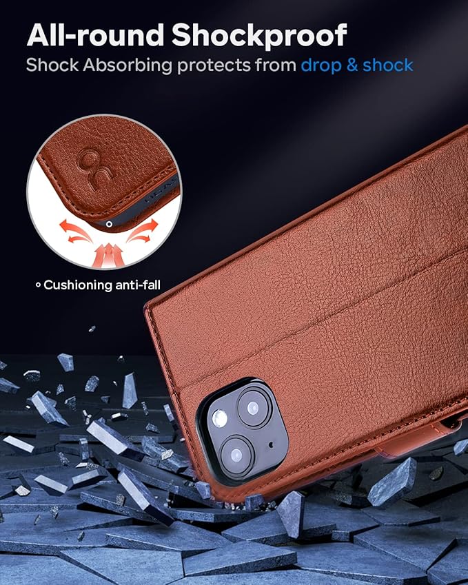 OCASE Compatible with iPhone 14 Wallet Case, PU Leather Flip Folio Case with Card Holders RFID Blocking Kickstand [Shockproof TPU Inner Shell] Phone Cover 6.1 Inch 2022 (Brown)