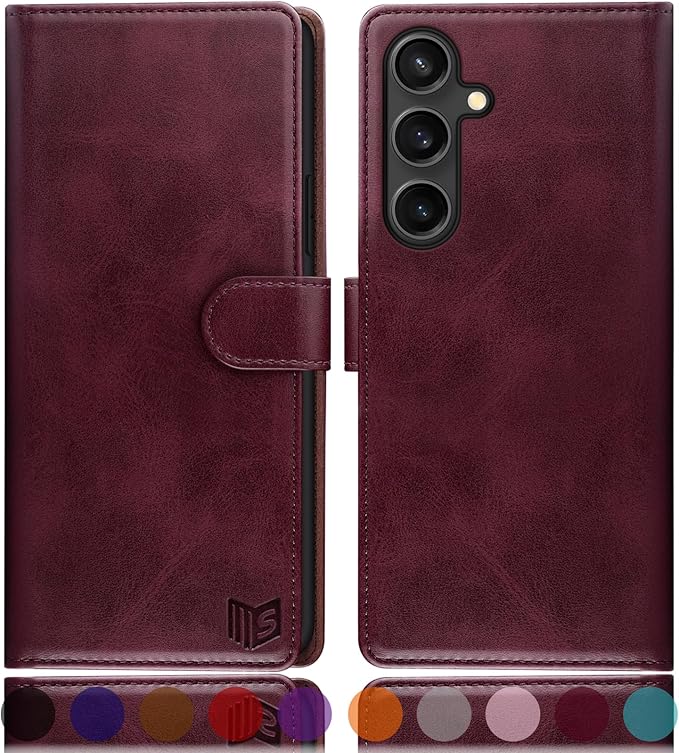 SUANPOT Compatible with Samsung Galaxy S25 FE 5G Wallet case with RFID Blocking Credit Card Holder,Flip Book PU Leather Protective Cover Men Women for Samsung S25 FE case Wine Red