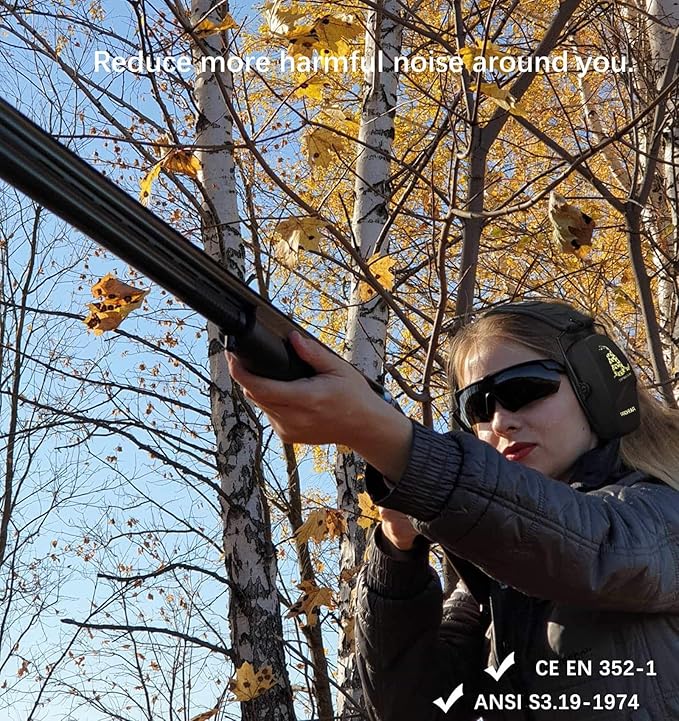 PROHEAR 016 Ear Protection Safety Earmuffs for Shooting, NRR 26dB Noise Reduction Slim Passive Hearing Protector with Low-Profile Earcups, Compact Foldable Ear Defenders for Gun Range, Hunting (DTOM)