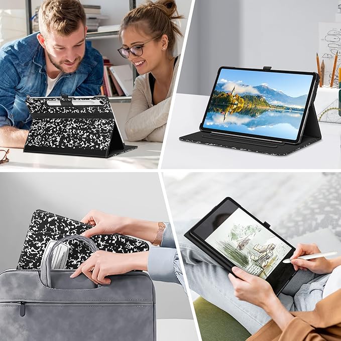 Fintie Case for Samsung Galaxy Tab S10 Lite/ S10 FE/ S9 FE 5G 10.9 Inch/Tab S9 11 Inch with S Pen Holder, Multi-Angle Viewing Protective Cover with Pocket, Auto Sleep/Wake, Composition Book