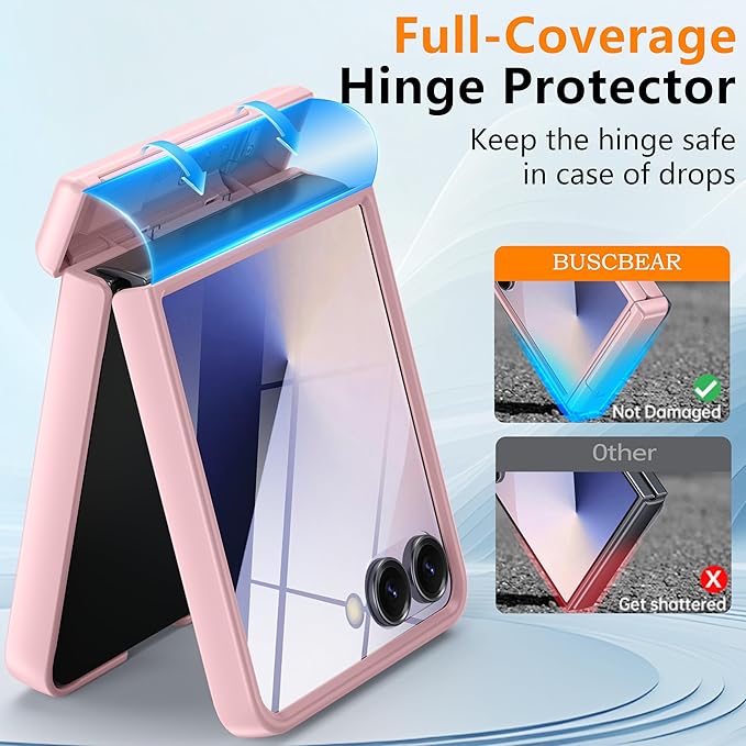 Magnetic for Samsung Galaxy Z Flip 7 Case [Hinge Protection＆Kickstand][Compatible with MagSafe][Built-in Screen Protector] Full-Body Military Protection Phone Case for Samsung Z Flip 7 Pink