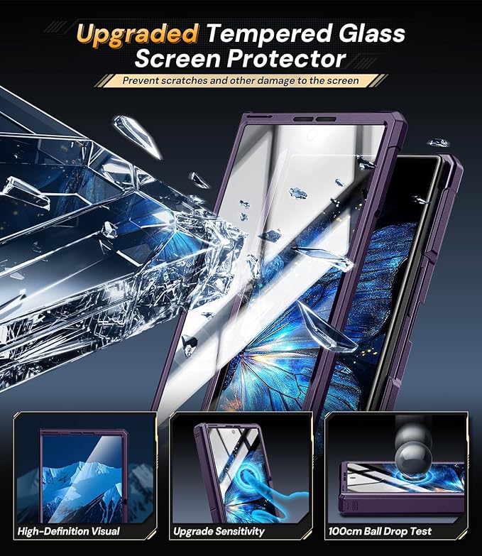 for Samsung Galaxy Z-Fold-7 Case: Dual-Stand & Military Shockproof Rugged Hinge & HD Screen Protector [Anti-Scratch] Durable Shockproof Women Men Business Cover for Z Fold7 5G 2025 (Purple)