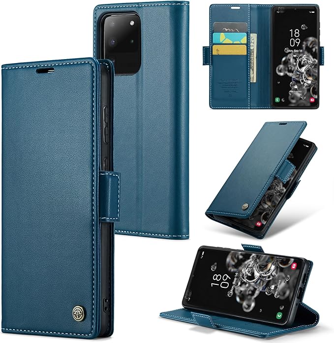 Case for Samsung Galaxy S20 Ultra Wallet Case, RFID Blocking PU Leather Flip Folio Cover Card Holder Kickstand Shockproof Phone Case Compatible with Samsung Galaxy S20 Ultra, Blue