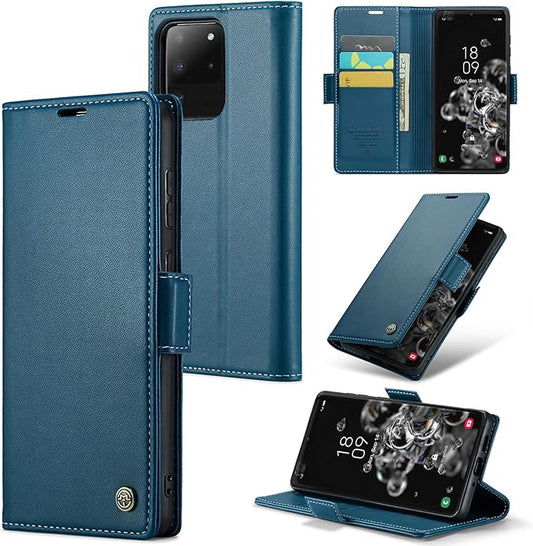 Case for Samsung Galaxy S20 Ultra Wallet Case, RFID Blocking PU Leather Flip Folio Cover Card Holder Kickstand Shockproof Phone Case Compatible with Samsung Galaxy S20 Ultra, Blue