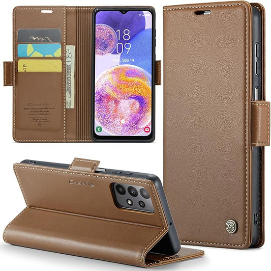 for Samsung Galaxy A23 4G/5G Case, Premium PU Leather Wallet Case Flip Cover with [RFID Blocking][Card Holder][Stand Function] Shockproof Protective for Samsung Galaxy A23, Brown