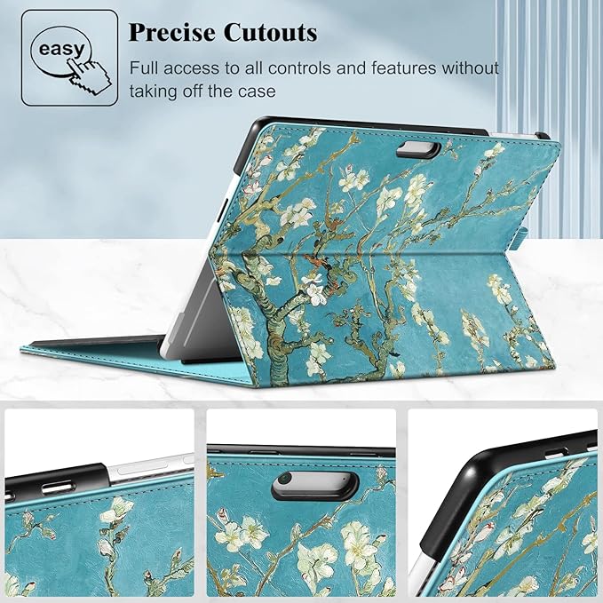 Fintie Case for 13 Inch Microsoft Surface Pro 11/10/9 - Multiple Angle Viewing Portfolio Business Cover with Pocket & Stylus Holder, Compatible with Type Cover Keyboard, Blossom