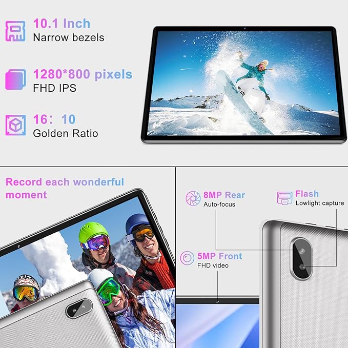 Tablet 10 inch 2025 Android 13 Octa-Core 2.0 GHz with 12GB RAM 128GB ROM TF 1TB, 5G WiFi, 6000mAh, FHD IPS Touchscreen, Bluetooth 5.0, 1280 * 800, 5+8 MP, 2 in 1 Tablet with Keyboard and Mouse, Silver